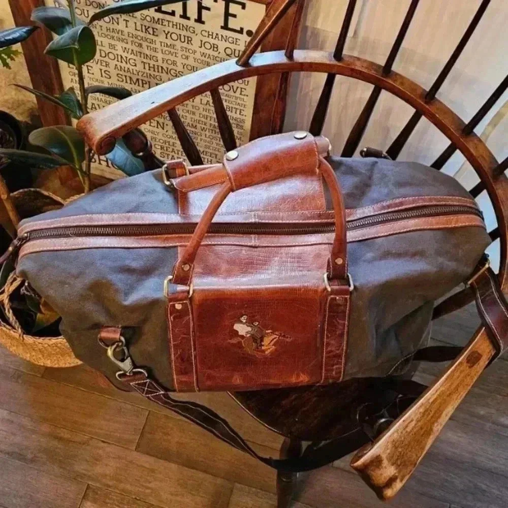 Vintage FH Wadsworth leather and canvas weekender